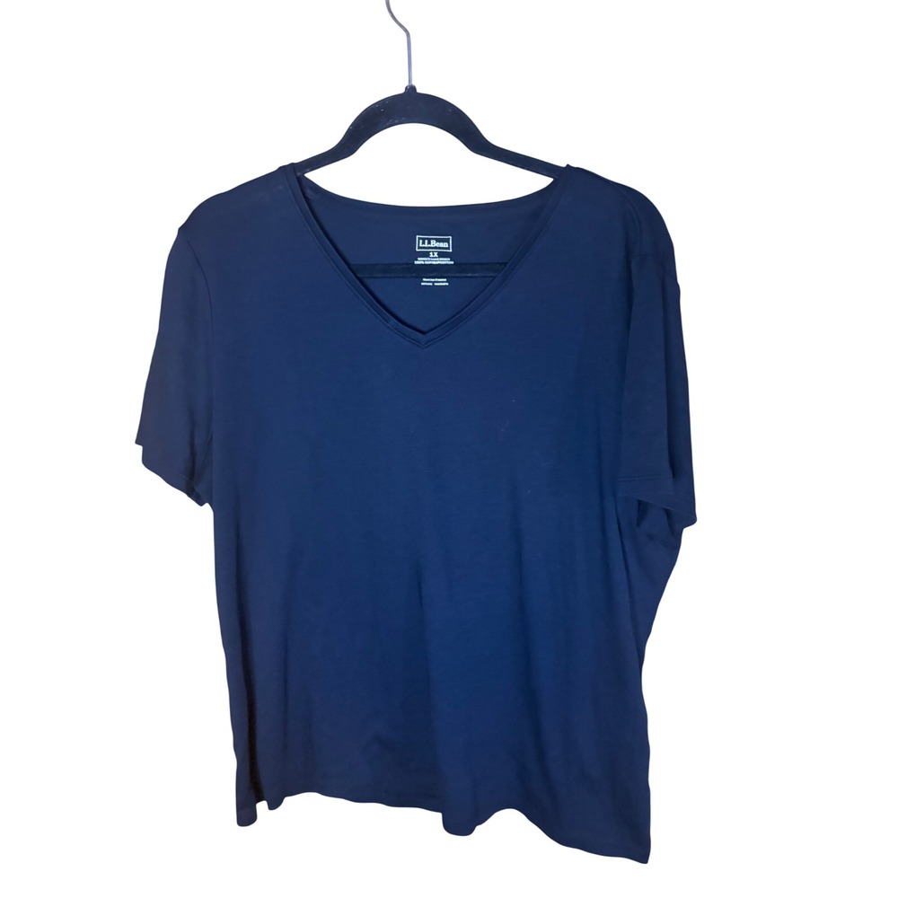 LL Bean black 100% Supima Cotton V-Neck Short Sleeve T-Shirt Womens 1X